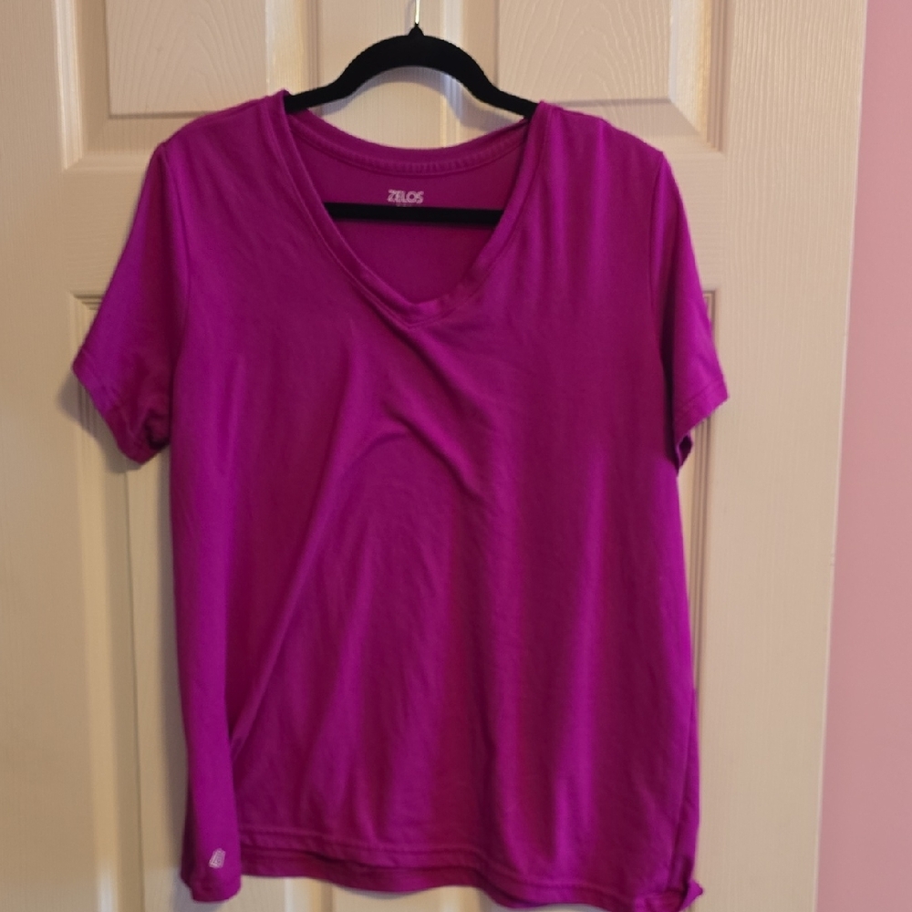 ZELOS Women's Short Sleeve V-Neck Tee - Magenta‎